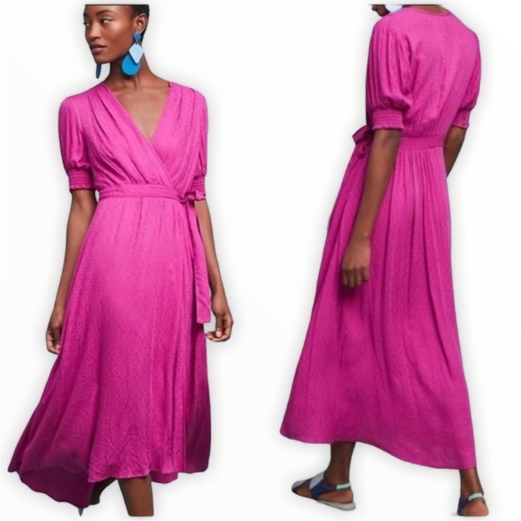Maeve Dresses & Skirts - Maeve Anthropologie Breanna Wrap Silhouette Midi Dress Pink Size 8 Barbie